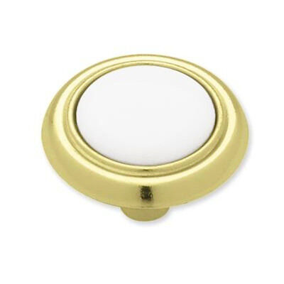 P50081-PBW Polished Brass & White Ceramic 1 1/4 Cabinet Drawer Pull Knob