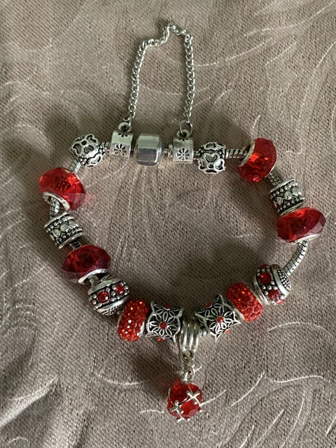 18K White Gold Plated Crystal RED CZ Charm Bracelet Made with Swarovski Element