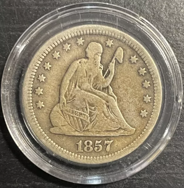 U.S. 1857 Seated Liberty Silver Quarter Dollar- A Piece of American History!