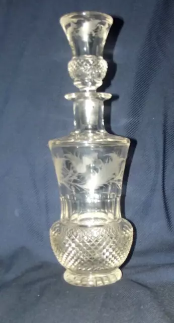 Early Rare Edinburgh Crystal Etched Thistle Etched small decanter 225mm tall