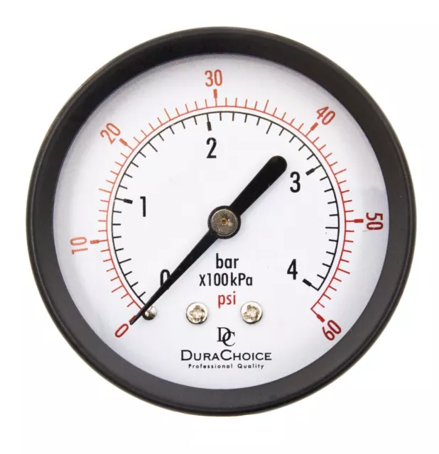 2-1/2" Utility Pressure Gauge - Blk.Steel 1/4" NPT Center Back 60PSI