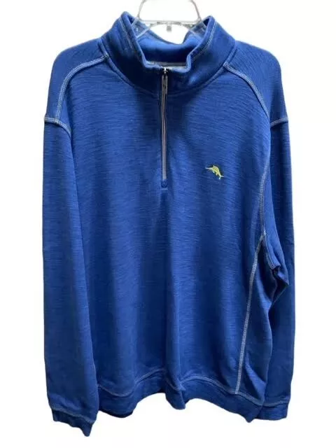 Tommy Bahama Mens Pullover Knit XXL 2XL Blue 1/4 Zip Long Sleeve Cotton