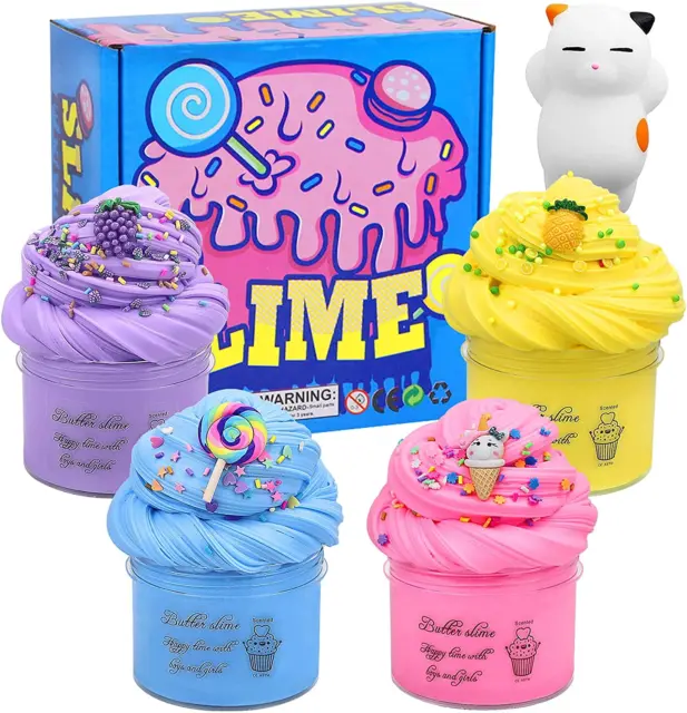 Fluffy Butter Slime Scented Cloud Slime Kit, Super Soft and Non-Sticky, 4 Packs