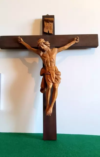 JESUS- FIGUREN KREUZ Kruzifix Holzkreuz Handgeschnitzt um 1900er