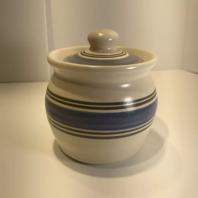 Pfaltzgraff Rio Sugar Bowl with Lid 4 1/2"  Blue and White Stoneware