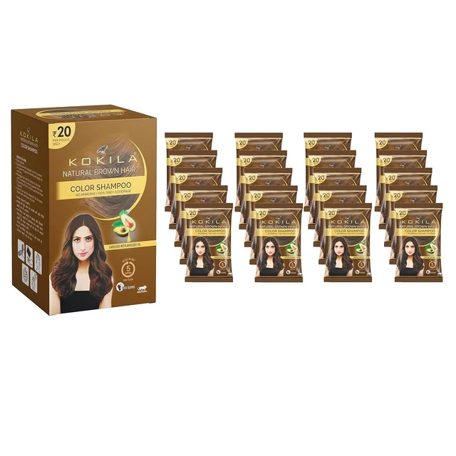 Kokila Hair Colour Shampoo For 5 Minute Colour Shampoo - 20 Pouch (Brown)
