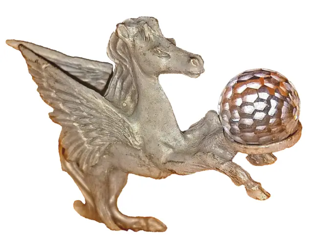 Pewter Pegasus Winged Horse Figurine with Crystal Ball 1985 collectible LOOK