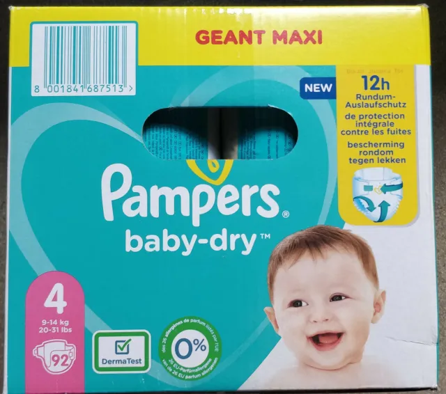 92 COUCHES PAMPERS BABY DRY taille 4 ( 09 - 14 kg ) NEUF 2