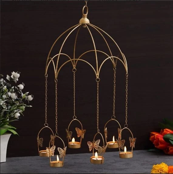 Premium Set of 6 Butterfly Tealight Candle Holder with Umbrella Stand for Home