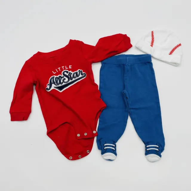 Carters Infant Boys Size 6 Months 3 Piece Little Allstar Baseball Outfit Hat 880
