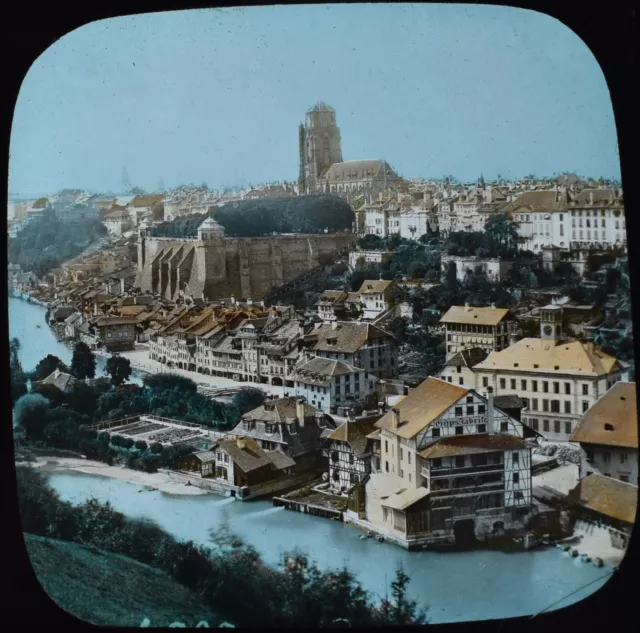 A DISTANT VIEW OF BERNE SWITZERLAND C1890 ANTIQUE Magic Lantern Slide PHOTO