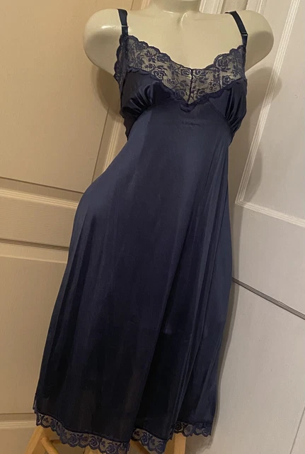 Vintage Richform Sexy Sissy Soft Nylon Navy Blue Lace Trim Full Slip 46