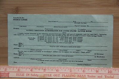 Frisco Lines Railroad Railway Vintage FORM 2643 Payroll Deduction Authorization