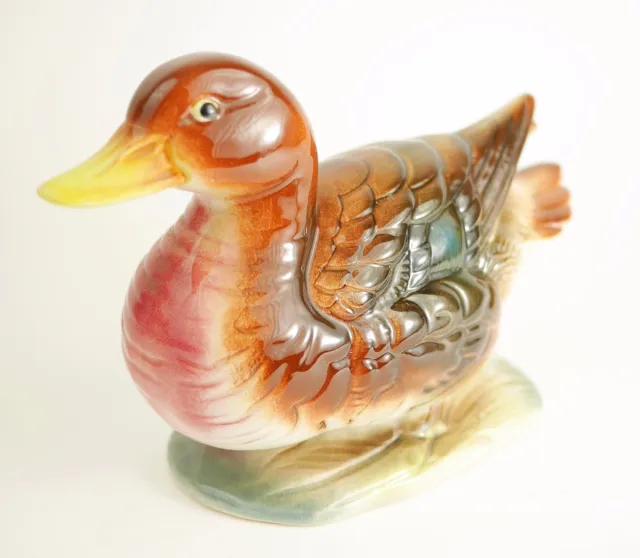 VTG Painted Glazed Porcelain Duck Water Fowl Brown - Made in Japan - 8.25" Long