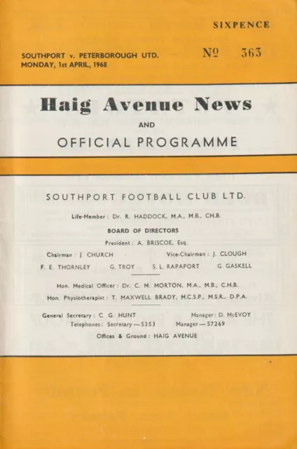 * 1967/68 - SOUTHPORT v PETERBOROUGH UNITED (1st April 1968) *