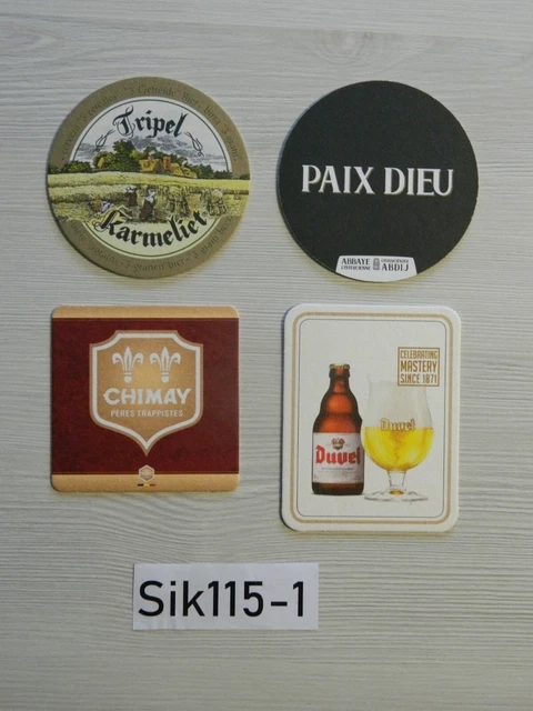 NEUF lot de 4  sous bock PAIX DIEU KARMELIET DUVEL CHIMAY COASTER BIERE belge