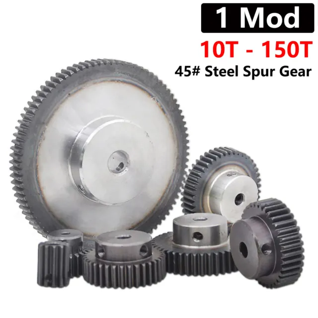 1 Mod 45# Steel Spur Gear 10-150T Bore 4-25mm Pinion Gear with Step Motor Gear