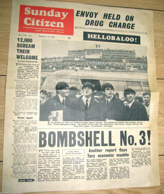 1964 Newspaper BEATLES Vintage Old Pop Music Rock & Roll Liverpool Yesterday USA