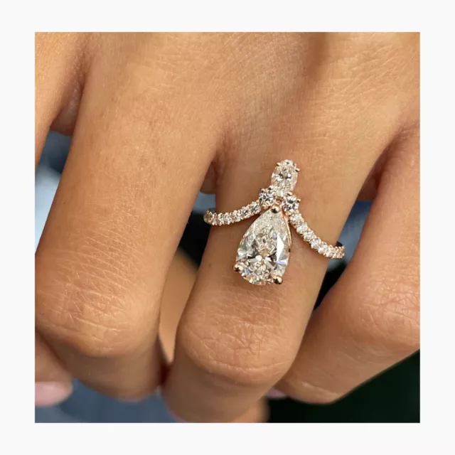 Diamond Engagement Ring Pear F VS1 IGI Certified 1.4 CT 18K Rose Gold Sizes4.5-9