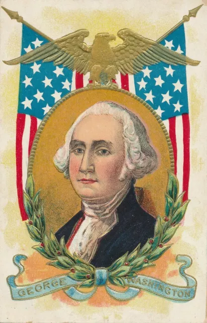 WASHINGTON'S BIRTHDAY - Washington Portrait, Flags and Eagle Patriotic PC - 1911