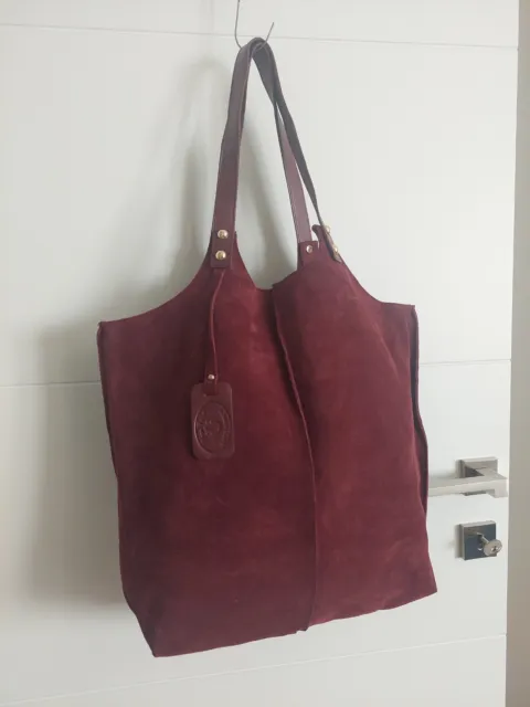 Borsa A Spalla In Pelle Scamosciata Rosso Borgogna Bordeaux