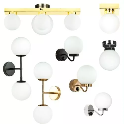 Lámpara de Baño Cristal Bola Pantalla Metal IP44 Luminaria Pared Techo