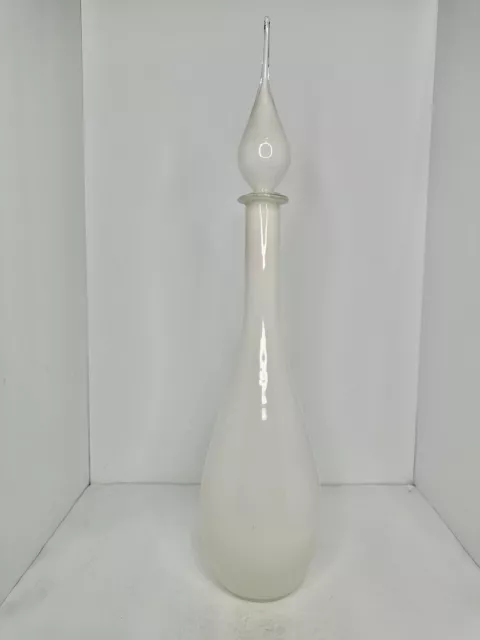 HTF Vintage MCM Empoli Italy White Cased Glass Genie Bottle Decanter W/stopper