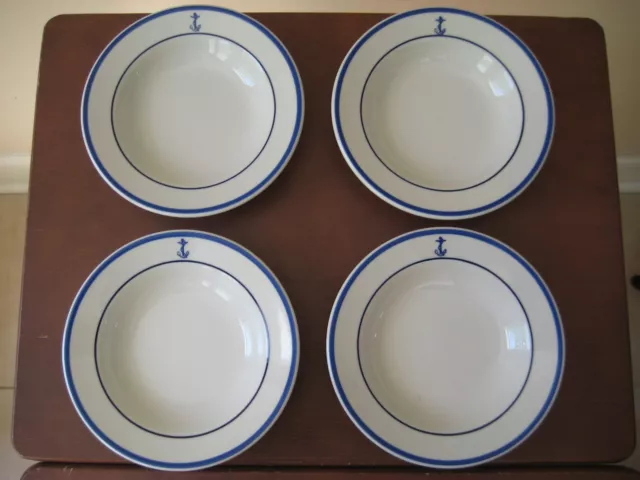 4 US Navy Fouled Anchor Rimmed Cereal Bowls 7" Shenango China Officer Mess Hall