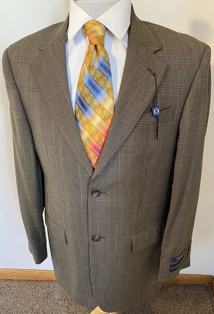NEW Oscar De La Renta Sz 40R 100% Wool Sport Coat Jacket Blazer Brown Plaid NWT