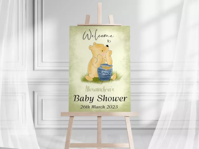 Personalised Baby Shower Welcome Sign Poster Wall  Print Picture Winnie The Pooh