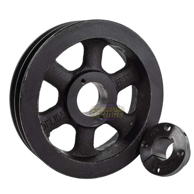 B Section Dual Groove 2pc 7-1/4" Pulley w 1-1/8 Sheave Shiv Cast Iron V Belt New
