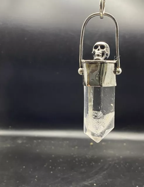 phantom quartz Crystal Pendant With Sterling Silver Skull
