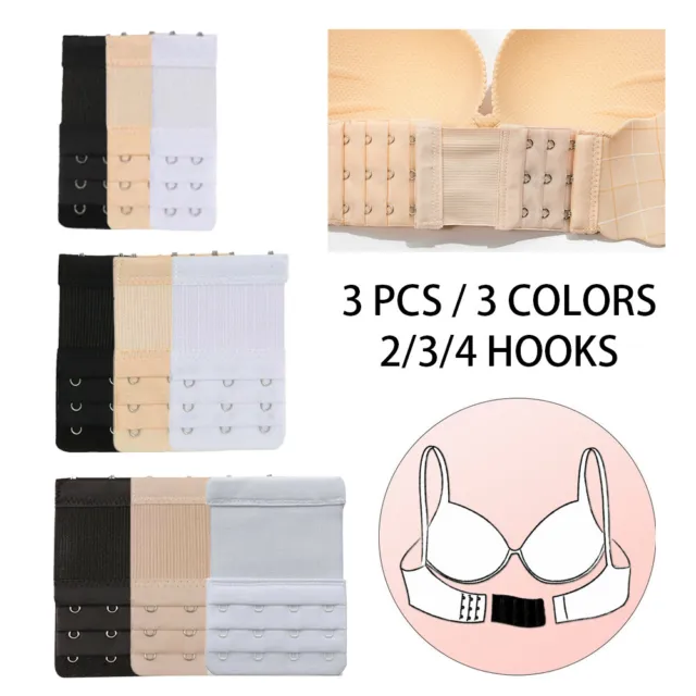 3Pcs Adjustable Bra Extender 2/3/4 Hooks Elastic Underwear Bra Strap Extension