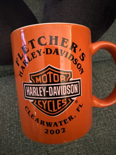 Orange Harley Davidson Coffee mug Fletcher’s Clearwater Florida free magnet