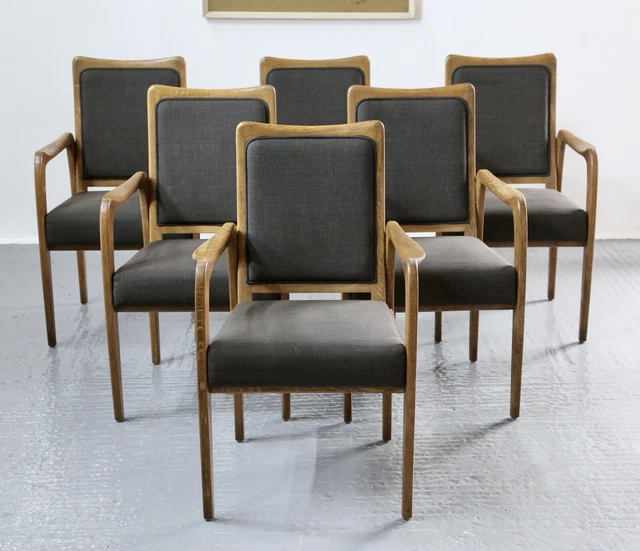 Set Of 6 Superb Mid Century Modern Danish Design Carved Oak Armchairs