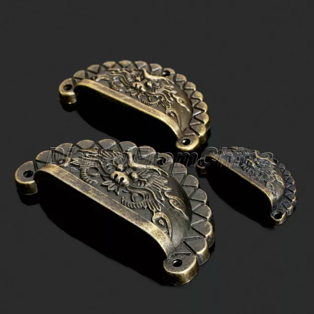 4X Vintage Bronze Chinese Dragon Shell Type Dresser Drawer Pull Handle Knob Deco