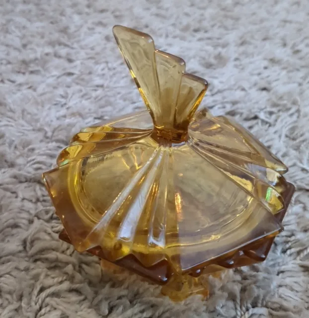 Bedford 3057 Bagley Art Deco Amber Glass Lidded Pot