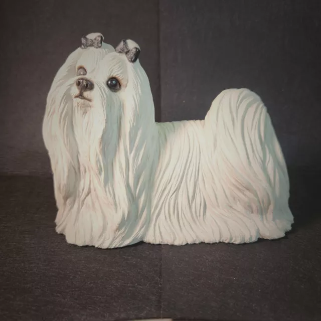 Vintage Sandicast Maltese Dog Doorstop 1987 Signed Sandra Brue 157 Sculpture USA