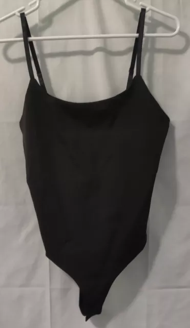 Women's Size L Scoop Neck Sleeveless Spaghetti Strap Thong Bodysuit Solid Black