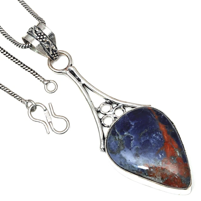 Sodalite Gemstone Handmade Gift For Her Silver Jewelry Pendants 2.75"
