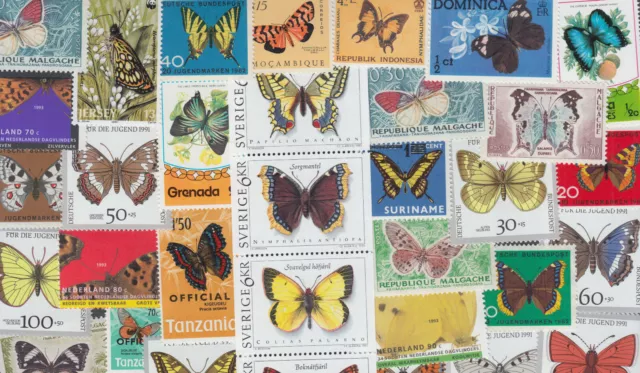 50 different Thematic Philately Butterflies on stamps collection set