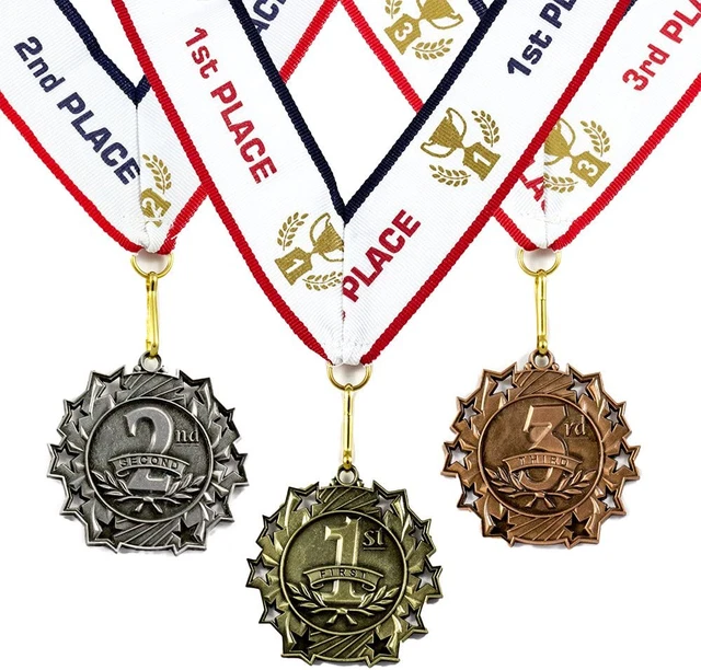 1St 2Nd 3Rd Place Ten Star Award Medals - 3 Piece Set (Gold, Silver, Bronze) Inc