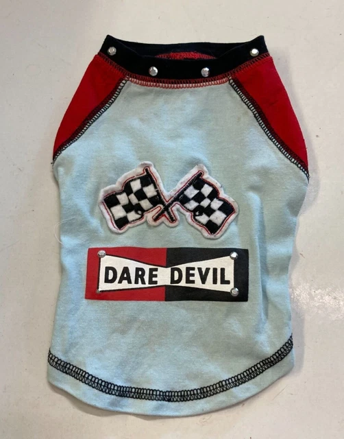 VTG Small Dog/Puppy Pet Shirt Blue/Red/Blk Dare Devil Racing Flags