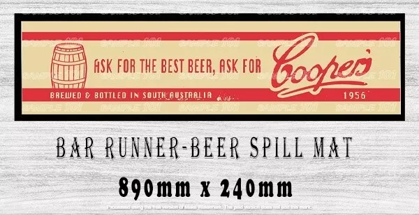 COOPER'S 1956 Aussie Beer Spill Mat Bar Runner Man Cave (890mm X 240mm) Pub