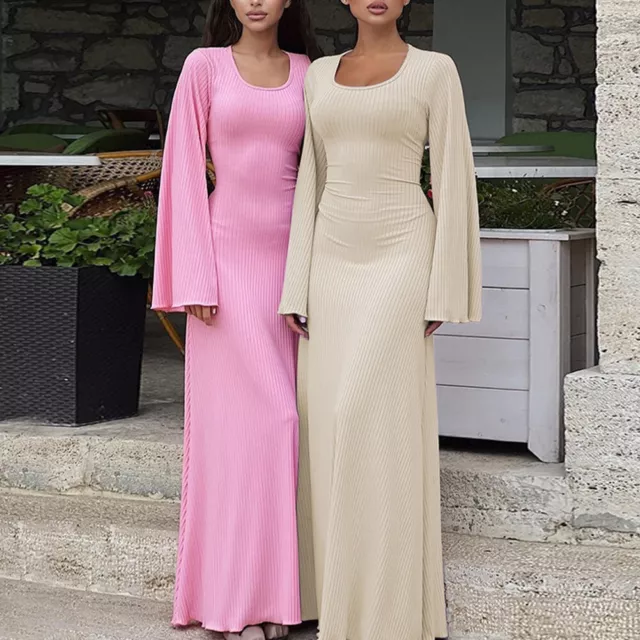 Superbe robe maxi en col en U avec manches cloche pour élégantes fêtes de pri