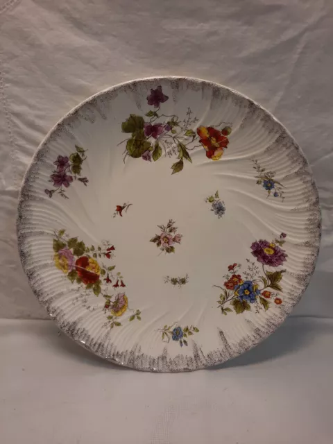 29 cm Keramik Platte Teller Kuchenteller um 1900 Blumendekor