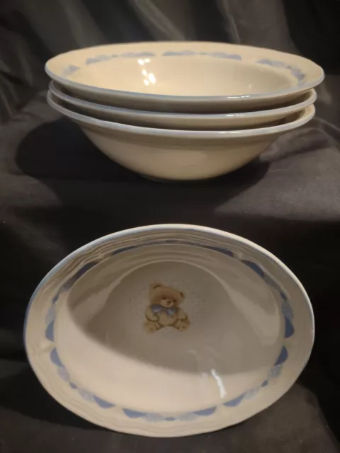 Set of 4 Tienshan Stoneware Theodore Bear Bowls 7 1/8”