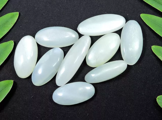 09 Pcs Natural White Moonstone Oval Cabochon Loose Gemstone Lot 29-42MM