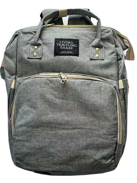 Baby Diaper Bag Backpack Gray With built in Bassinet/Crib Changing Station USB