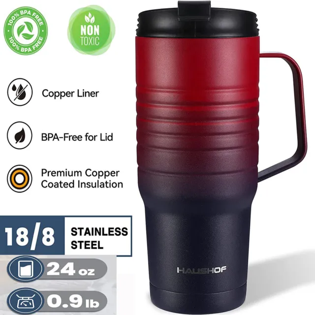 HAUSHOF 24 oz Tumbler Travel Mug Stainless Steel Vacuum Insulated Coffee Mugs